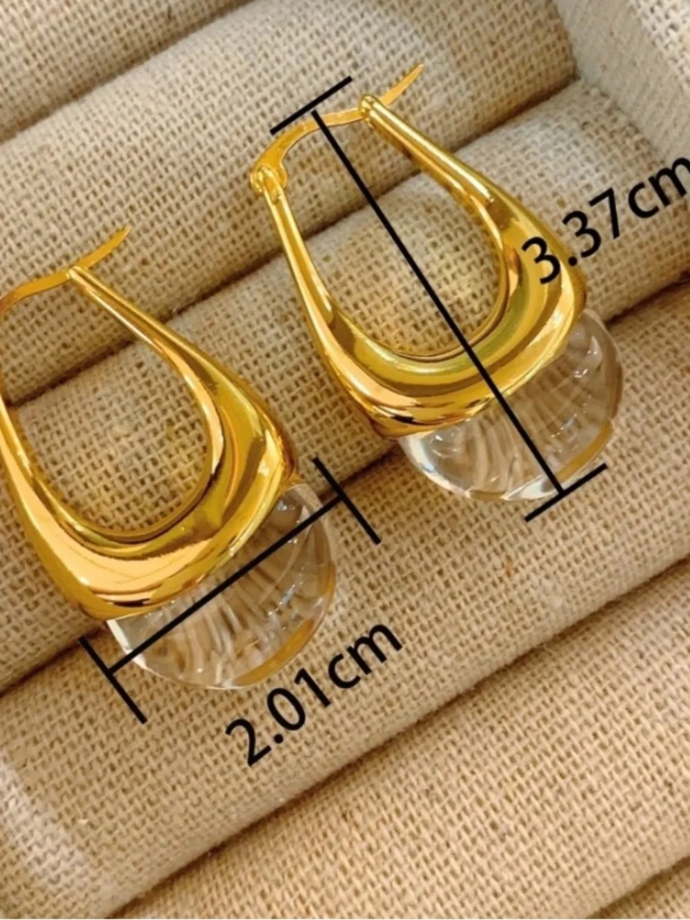 Gold Hoop Earrings with Clear Glass Drops